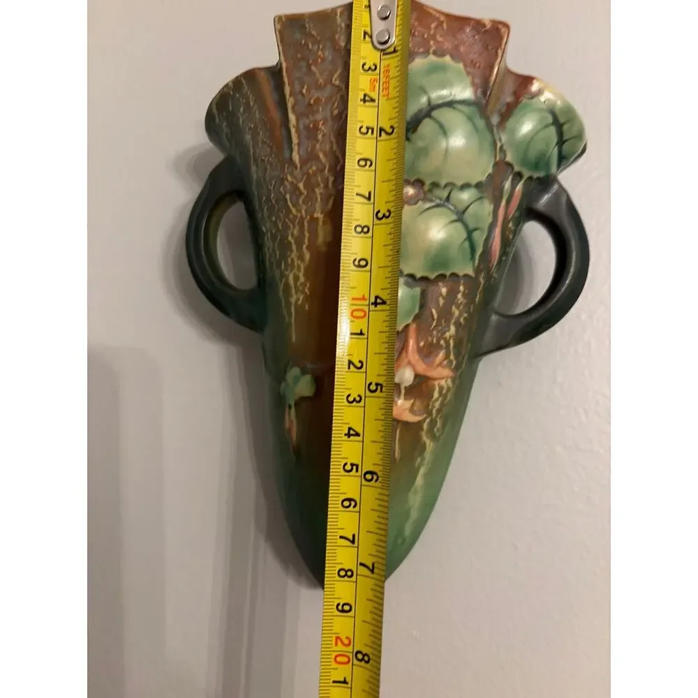 Roseville Fuchsia Green Vintage Art Pottery Ceramic Wall Pocket 1282-8 RARE chip